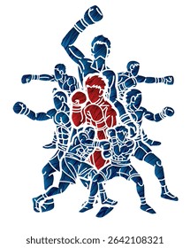 Group of Boxer Ultimate Fighter Mix Action Boxing Sport Muay Thai Cartoon Graphic Vector