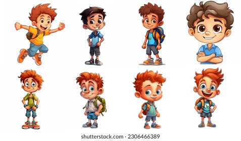 Group of boy cartoon hand draw clipart