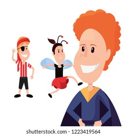 group boy and girls with halloween costumes