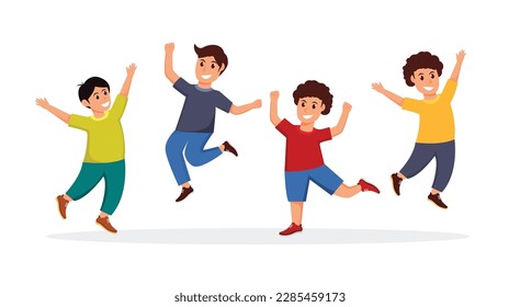group of boy happy dance movements isolated