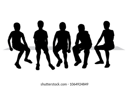 Group boys  sitting, silhouette vector, people, teenagers,  black color, relax, isolated on white background