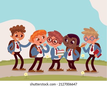 group boys students with uniform