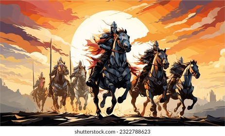 Un grupo de valientes caballeros que se enfrascan en la batalla a caballo