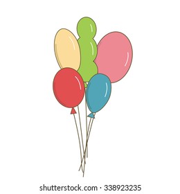 A group of bright balloons on a white background