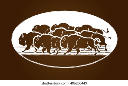 Group of buffalo graphic vector