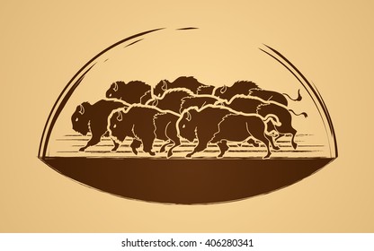 Group of buffalo running graphic vector