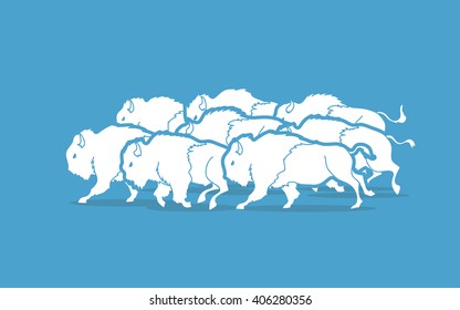 Group Of Buffalo Running Graphic Vector