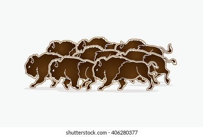 Group Of Buffalo Running Graphic Vector