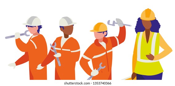 group of builders working