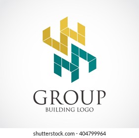 Group building of connection abstract vector and logo design or template property business icon of company identity symbol concept
