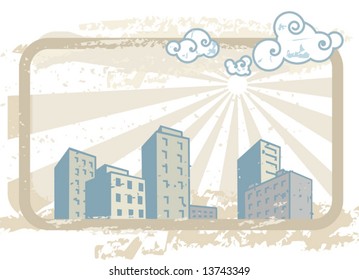 Group of buildings with clouds on the sunny sky.