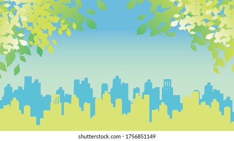 Group of buildings in green image
