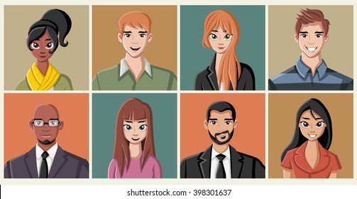 Group of business cartoon young people
