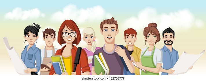 Group of business cartoon young people
