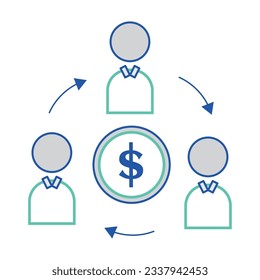 Group of business characters around a coin Isolated business icon Vector