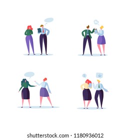 Group of Business Characters Chatting. Office People Team Communication Concept. Social Marketing Man and Woman Talking. Vector illustration