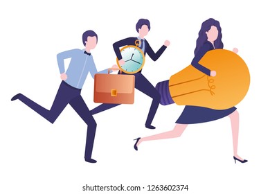 group of business with clock and light bulbs character