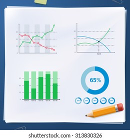 Group of business diagram on paper with yellow pencil
