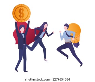 group of business with dollar and light bulb
