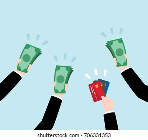 Group of Business Hand Holding Money and Credit Card