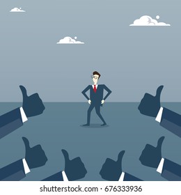 Group Of Business Hands Showing Thumb Up To Businessman Success Achievement Concept Flat Vector Illustration