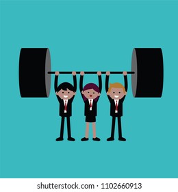 group of business lifting heavy weight