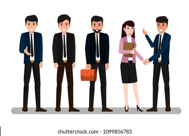 Group of business man and woman vector illustration. handsome businessman and smart in smile character.