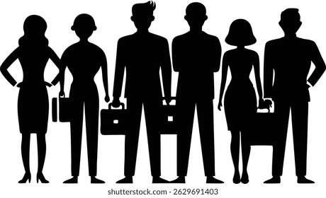 Group of Business Men and Women Silhouettes – Vector Illustration of Office Team in Professional Attire
