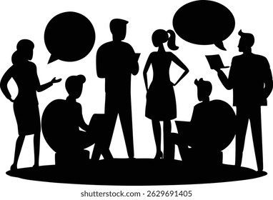 Group of Business Men and Women Silhouettes – Vector Illustration of Office Team in Professional Attire
