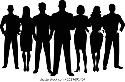 Group of Business Men and Women Silhouettes – Vector Illustration of Office Team in Professional Attire