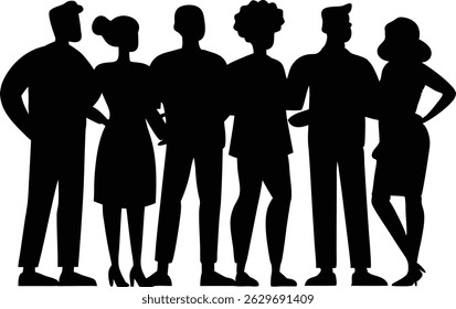 Group of Business Men and Women Silhouettes – Vector Illustration of Office Team in Professional Attire