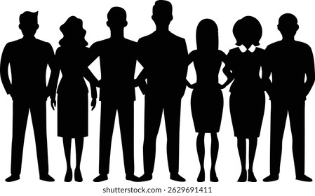 Group of Business Men and Women Silhouettes – Vector Illustration of Office Team in Professional Attire