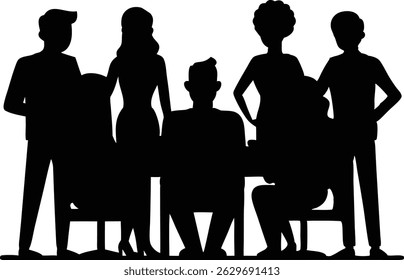 Group of Business Men and Women Silhouettes – Vector Illustration of Office Team in Professional Attire