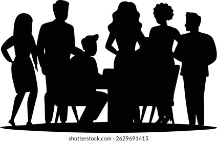 Group of Business Men and Women Silhouettes – Vector Illustration of Office Team in Professional Attire