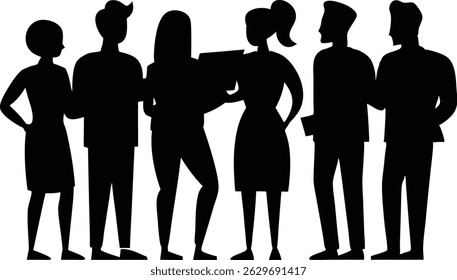 Group of Business Men and Women Silhouettes – Vector Illustration of Office Team in Professional Attire