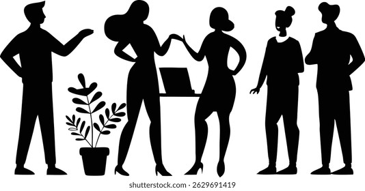 Group of Business Men and Women Silhouettes – Vector Illustration of Office Team in Professional Attire