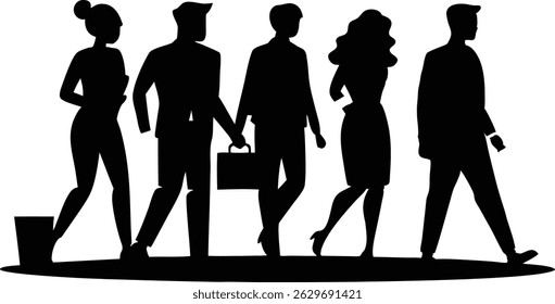 Group of Business Men and Women Silhouettes – Vector Illustration of Office Team in Professional Attire