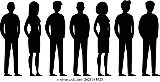 Group of Business Men and Women Silhouettes – Vector Illustration of Office Team in Professional Attire