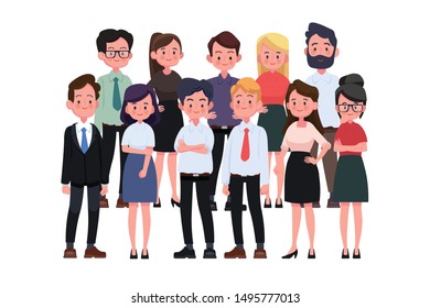 Group of business men and women, working people. Business team and teamwork concept. Flat design people characters.