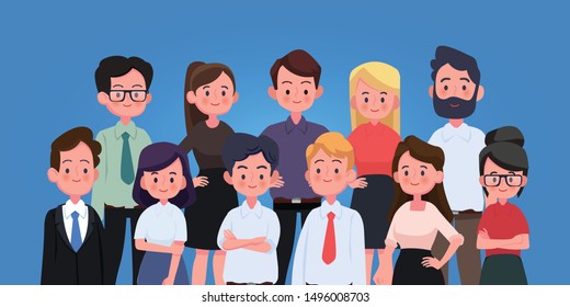 Group of business men and women, working people. Business team and teamwork concept. Flat design people characters.