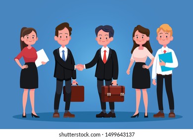 Group of business men and women, working people. Business team and teamwork concept. Flat design people characters.