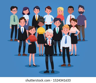 Group of business men and women, working people. Business team and teamwork concept. Flat design people characters.