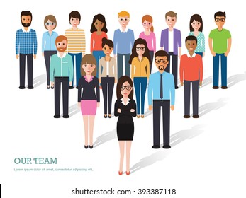 Group of business men and women, working people on white background. Business team and teamwork concept. Flat design people characters.