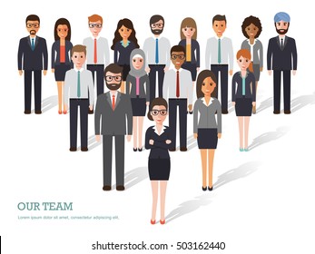 Group of business men and women, working people on white background. Business team and teamwork concept. Flat design people characters.