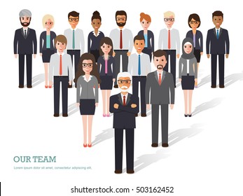 Group of business men and women, working people on white background. Business team and teamwork concept. Flat design people characters.