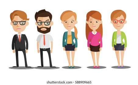 Group of business men and women, working people on white background