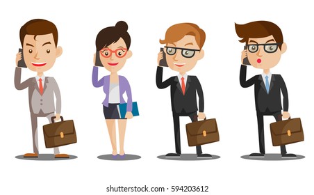 Group of business men and women, working people use smart phone