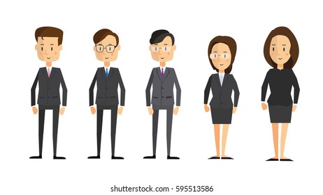 Group of business men and women, working people on white background