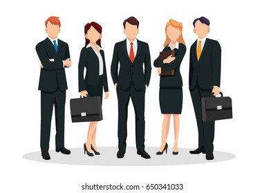 Group of business men and women, working people. Business team and teamwork concept. Flat design people characters.
