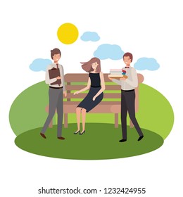 group of business in park chair with landscape
